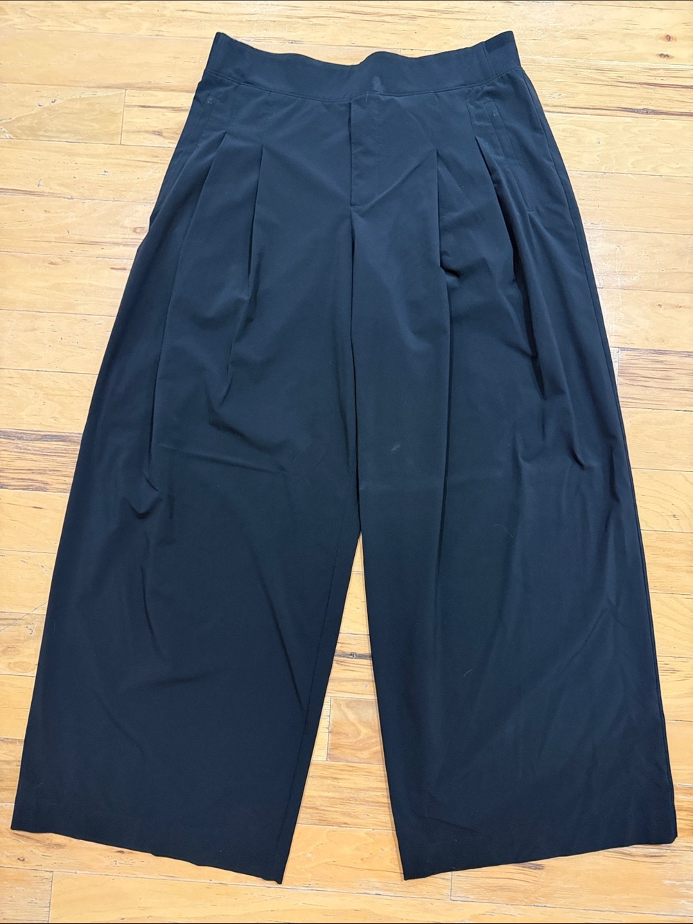 Athleta Brooklyn High Rise Pleated Wide Leg Trouser Pants Black Sz 14